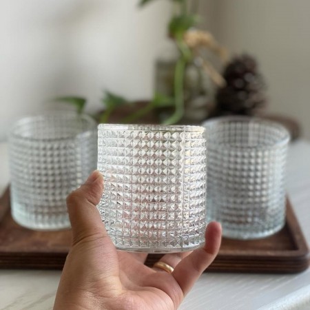 طقم كاسات عصير زجاج مربعات منقط قصير 12 قطعةADC24-03SP 5127