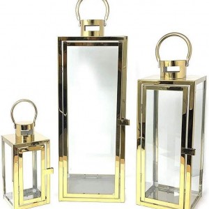طقم فانوس زجاج اطار معدن ذهبيس مربع 3 قطع AF049-1A طقم فانوس زجاج اطار معدن ذهبيس مربع 3 قطع AF049-1A
