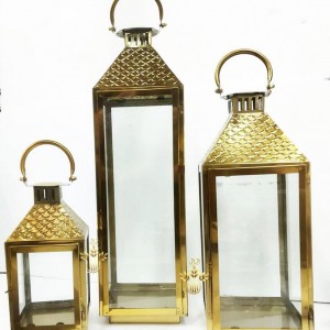 طقم فانوس زجاج اطار معدن ذهبي قبة مزخرف مربع 3 قطع AF049-3A طقم فانوس زجاج اطار معدن ذهبي قبة مزخرف مربع 3 قطع AF049-3A