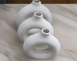 طقم تحف / مزهريات ابيض مدور دونت باونتي بورسلان 3 قطع