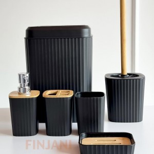 طقم حمام بلاستيك6 قطع مع غطاء خشب بامبو اسود GDC201-108