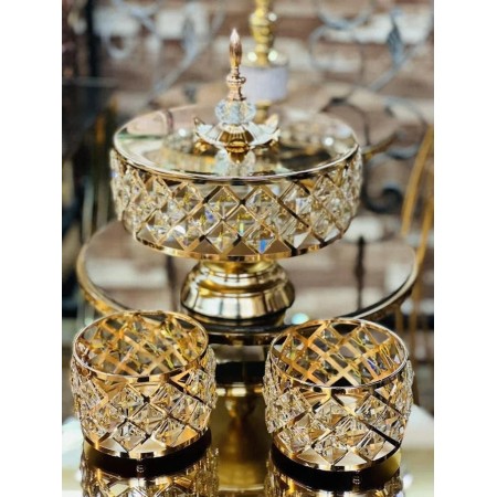 طقم علبة تفضيل معدن ذهبي بيوتر مرصع بزجاج سترص + 2 مكتة متكة ذهبي معينات مائل طقم علبة تفضيل معدن ذهبي بيوتر مرصع بزجاج سترص + 2 مكتة متكة ذهبي معينات مائل