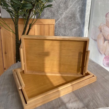 طقم صواني ضيافة خشب بامبو مستطيل مع يد خشب 3 قطع