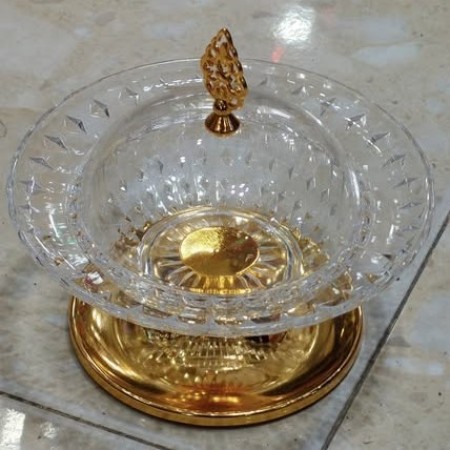 علبة نفضيل كاندي كعك تمرية زجاج مع رجل مذهب وغطاء اكريليك