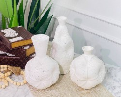 فازة بوهيمي حجر ابيض شكل جرة مجعد بعنق طويل 25سم