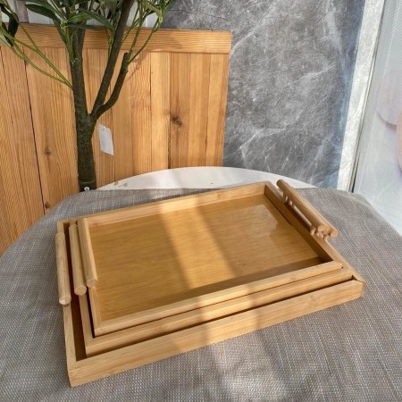 طقم صواني ضيافة خشب بامبو مستطيل مع يد خشب 3 قطع
