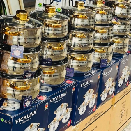 طقم طناجر ستانلس ثقيل مع موزع حراري بغطاء زجاج 26+28+32 