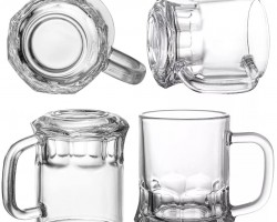 طقم ماج  زجاج  / كاسة شاي نسكافيه 6 قطع شفاف ملس قاعدة مضلع يد مستطيل BLINKMAX KTBZ119