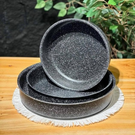 طقم صواني جرانيت ابيض / اسود حيف عالي مقاس 28-32-36/A6104