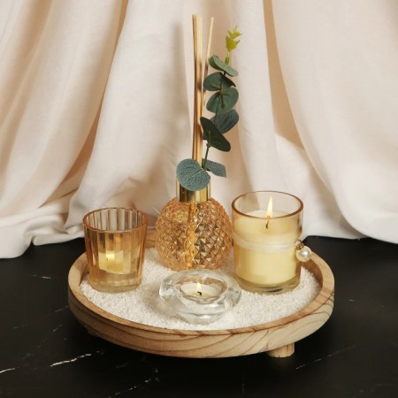 طقم مبخرة مع شمع هدية معطر عيدان + 3شمع + كاستين
