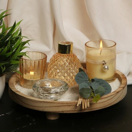 طقم مبخرة مع شمع هدية معطر عيدان + 3شمع + كاستين