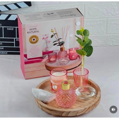 طقم مبخرة مع شمع هدية معطر عيدان + 3شمع + كاستين