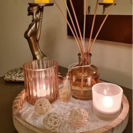 طقم مبخرة مع شمع هدية معطر عيدان + 3شمع + كاستين