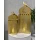 طقم فوانيس رمضان معدن مع حمالة قطعتين لون اسود - ذهبي