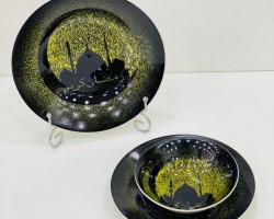 طقم صحون اسود منقش رمضان كريم 18 قطعة