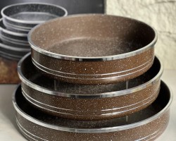 طقم صواني جرانيت ثقيل حفة فضي حزين فضي 3 قطع مقاسات 30-34-38 سم