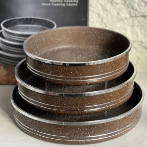 طقم صواني جرانيت ثقيل حفة فضي حزين فضي 3 قطع مقاسات 30-34-38 سم