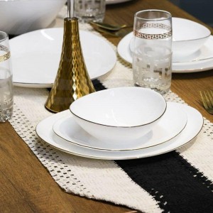 طقم صحون اوبال 7 قطع 10 انش بيضاوي حز ذهبي