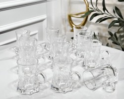 طقم/12 كاسات شاي زجاج سادة مضلع يد حلقة TC5281 طقم/12 كاسات شاي زجاج سادة مضلع يد حلقة TC5281