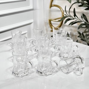 طقم/12 كاسات شاي زجاج سادة مضلع يد حلقة TC5281