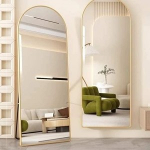 مراه طويلة واقف اطار ذهبي بلاستيك قوس مع ستاند  147 × 36 سم