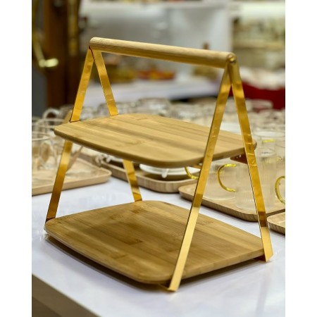 مضيفة خشب بامبو طابقين - صينية تقديم فواكه خشب طبقتين