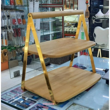 مضيفة خشب بامبو طابقين - صينية تقديم فواكه خشب طبقتين