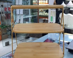 مضيفة خشب بامبو طابقين - صينية تقديم فواكه خشب طبقتين