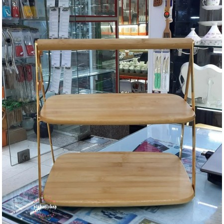 مضيفة خشب بامبو طابقين - صينية تقديم فواكه خشب طبقتين