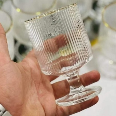 طقم كاسات عصير محزز مع قاعدة وخصر 12 قطعة