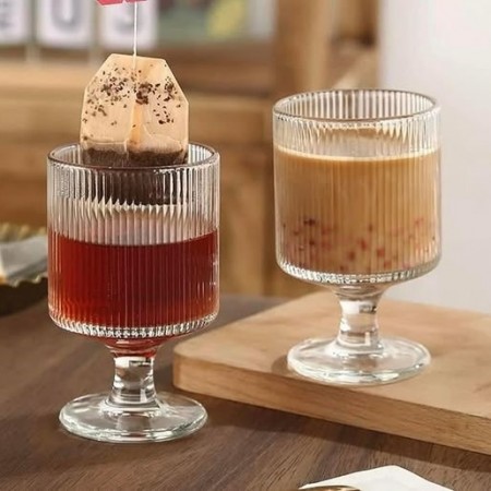 طقم كاسات عصير محزز مع قاعدة وخصر 12 قطعة