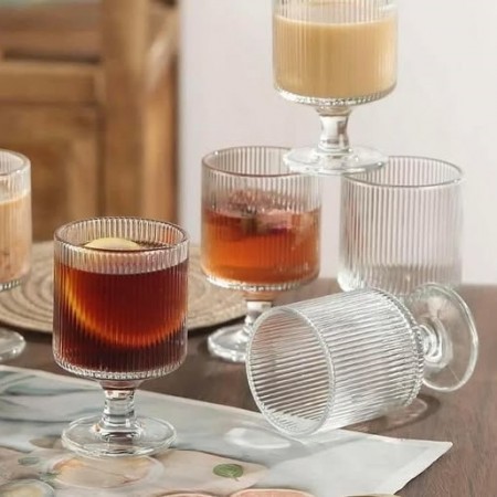 طقم كاسات عصير محزز مع قاعدة وخصر 12 قطعة