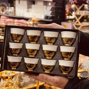 طقم فناجين قهوة سادة بورسلان مذهب موديلات مختلفة