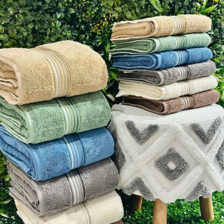 منشفة بامبو تركي قطن ثقيل 100 × 150 سم منشفة سادة محزز الوان على الطرف عتبة