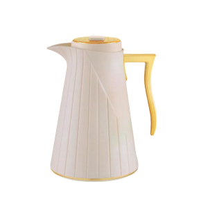 دلة ثيرموس قهوة ابيض مذهب كاروهات عمودية مع مثلث في الخلف كبسة مستطيل في الأعلى تيرموس قهوة 1 لتر I82407-1.0-L-LA