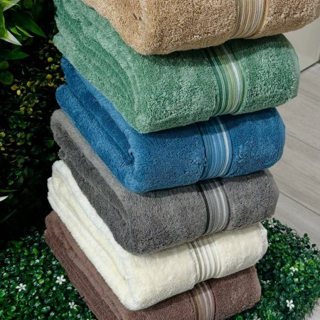 منشفة بامبو تركي قطن ثقيل 100 × 150 سم منشفة سادة محزز الوان على الطرف عتبة