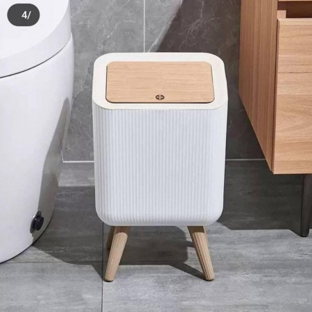 سلة مهملات غطا بامبو مع ارجل قواعد بلاستيك بيضاوي - مدور - مربع / دلو / سطل