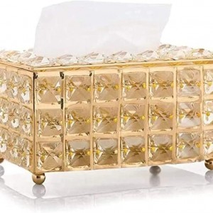 طقم سلة مهملات معدن مع سترص مربعات ذهبي مع علبة محارم سترص مربعات مذهب قطعتين