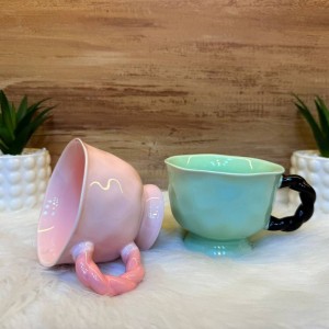 ماج قهوة / كابتشينو بورسلان شكل فنجان حجم كبير ملون ازرق - زهري - اخضر