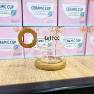 ماج زجاج شفاف بخصر معيد وصحن خشبي ماج زجاج شفاف بخصر معيد وصحن خشبي