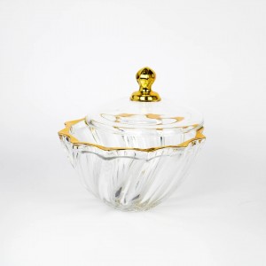 تمرية زجاج مع حيف ذهبي وغطاء زجاجي محزز