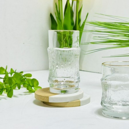 طقم كاسات عصير وسط مع بطن منفوخ دبل بينهما مثلج حز ذهبي 12 قطعة 