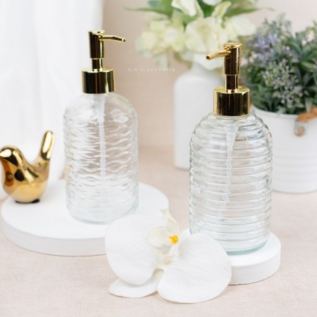 علبة شامبو - بخاخ صابون سائل زجاج غطاء مذهب كبس