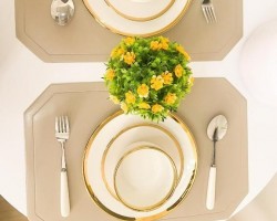 طقم صحون 18 قطعة بورسلان ابيض حيف ذهبي