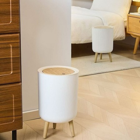 سلة مهملات غطا بامبو مع ارجل قواعد بلاستيك بيضاوي - مدور - مربع / دلو / سطل