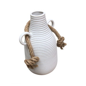 فازة بوهيمي ابيض مزهرية محزز حلقات شكل جرة مع حبل خيش فازة بوهيمي ابيض مزهرية محزز حلقات شكل جرة مع حبل خيش