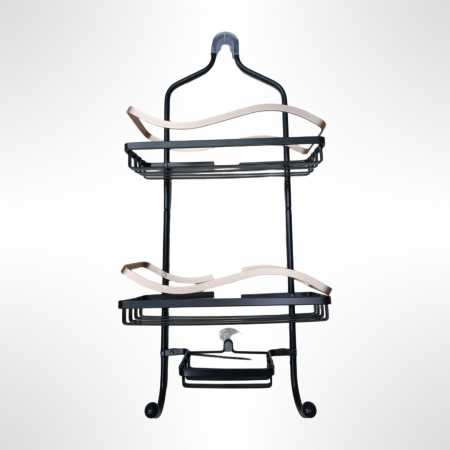 ستاند حمام المنيوم تعليق / تلزيق  مع رفين ورف صابونة وعلاقتين 