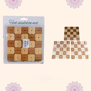 طقم كوستر خشب دومينو مشبك مربعات بيج وبني للساخن 3 قطع