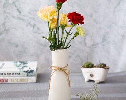 فازة بوهيمي ابيض مزهرية طويل مع حبل خيش