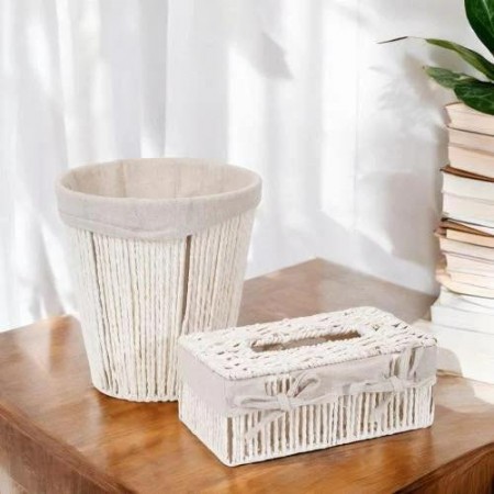 طقم سلة مهملات مدور مع علبة محارم خيطان صنارة مجدول